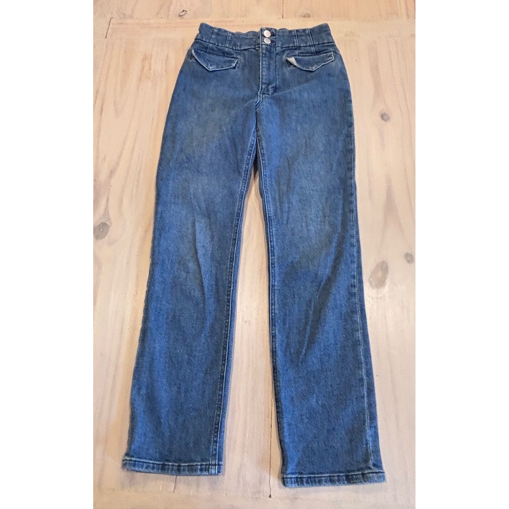 Maeve by Anthropologie High Rise Straight Leg Blue Jeans Front‎ Flap Pockets 27